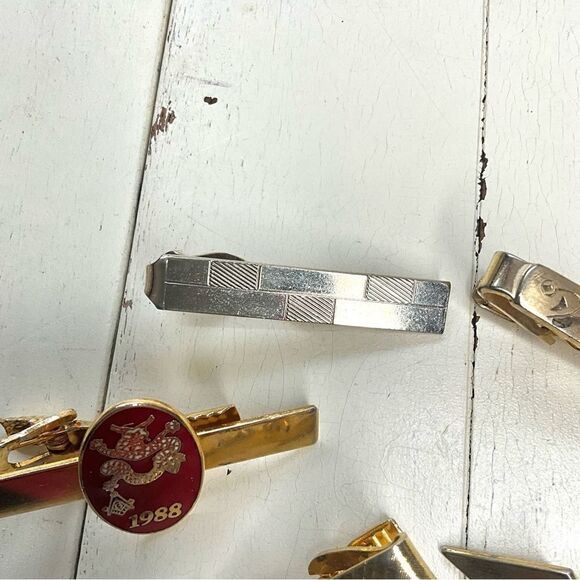 Vintage Tie Bars Goldtone American Flag Rose Etched Geometric Dragon - Picture 4 of 7